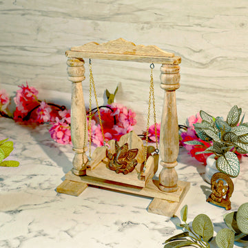 Wooden Kanha ji Ganpati Ji Jhoola With Crown